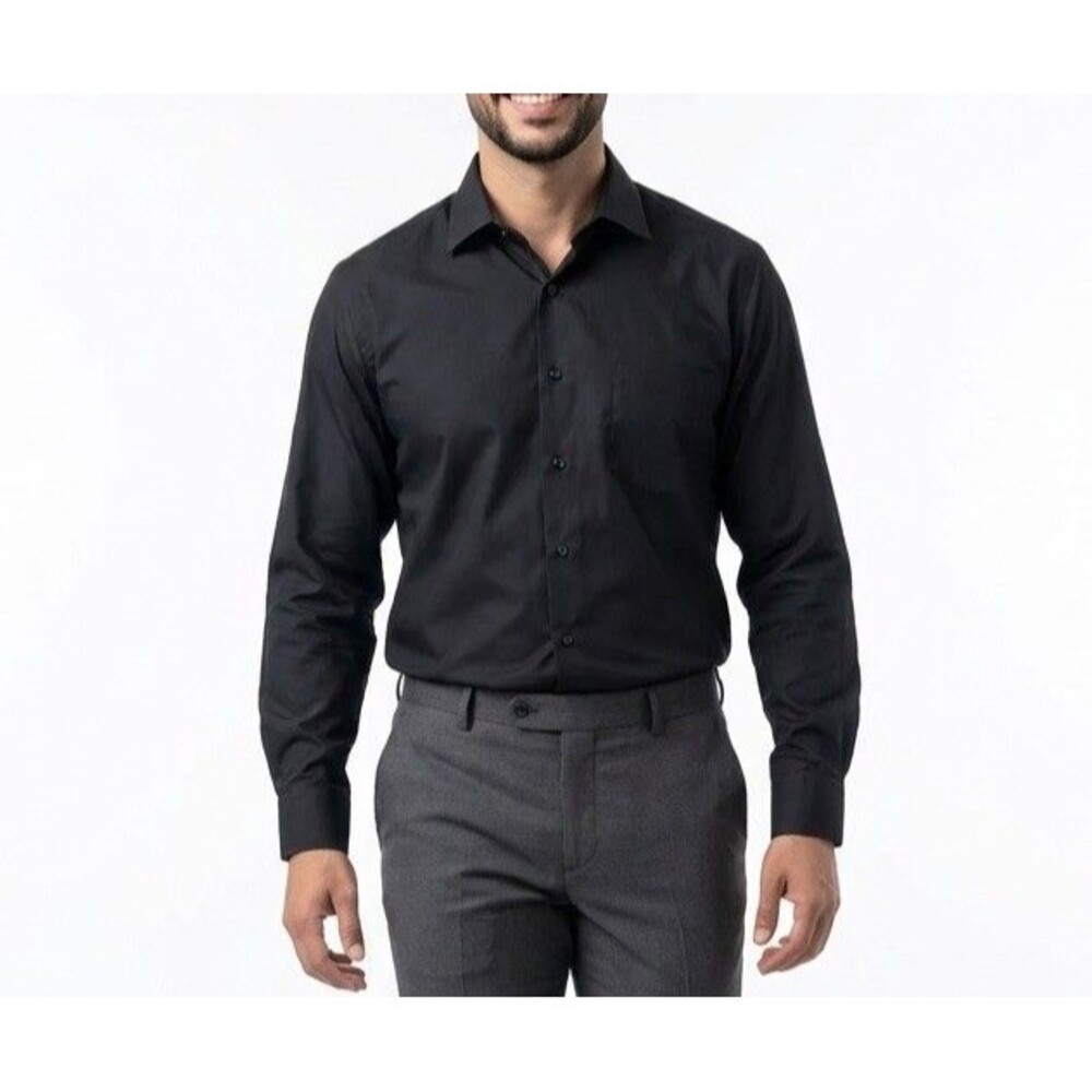 Pronto Uomo Mens Black Dress Shirt Classic Fit Size 17 34/35 Cotton